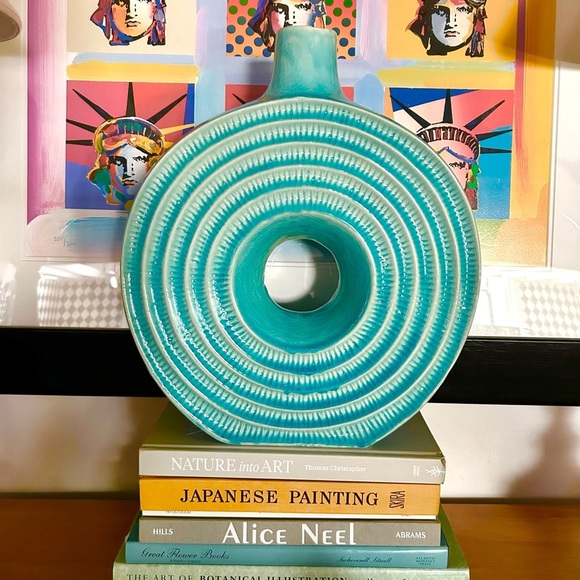 Grand-Scale 16" Rare Turquoise Sculptural Ceramic Vase – Modernist Circle Form - Picture 3 of 14